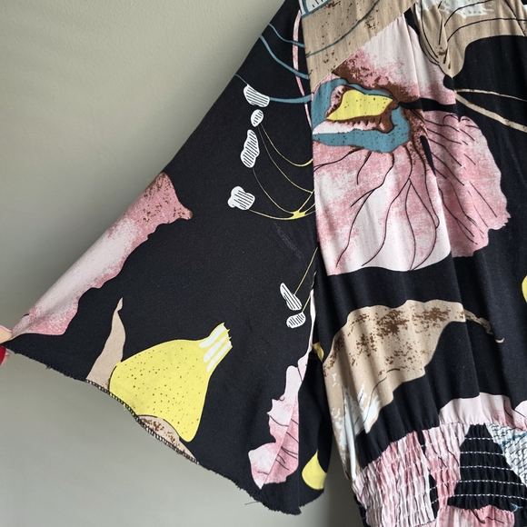 Womens Vintage Boho Button Up Split Floral Print Flowy Party Dress Floral Pink  - Picture 5 of 12